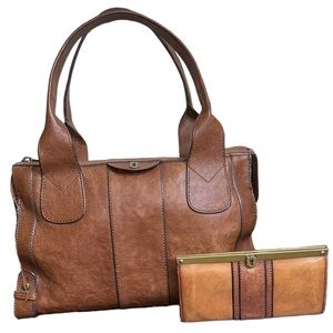 Fossil Vintage Reissue Leather Purse Handbag Weekender Bag tote brown & Wallet